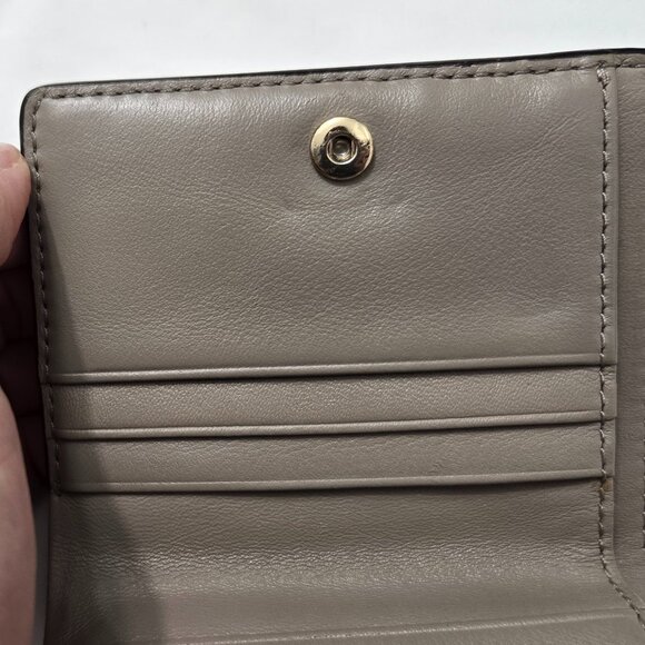 Tory Burch Gray Leather Wallet Peace Sign Heart Zip Coin - Picture 5 of 16